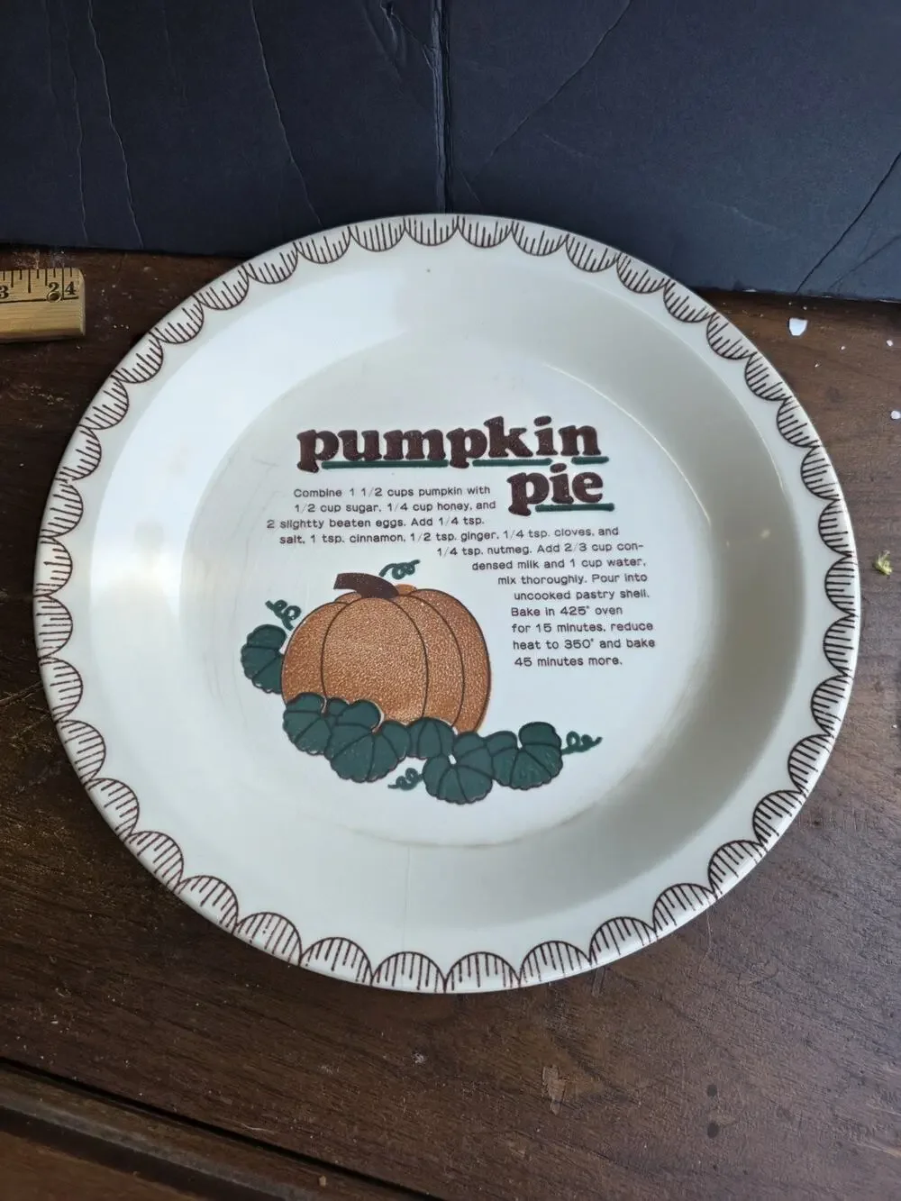 Mount Clemens Pottery Vintage Pumpkin Pie Recipe Pie Plate 10in. Fall Halloween